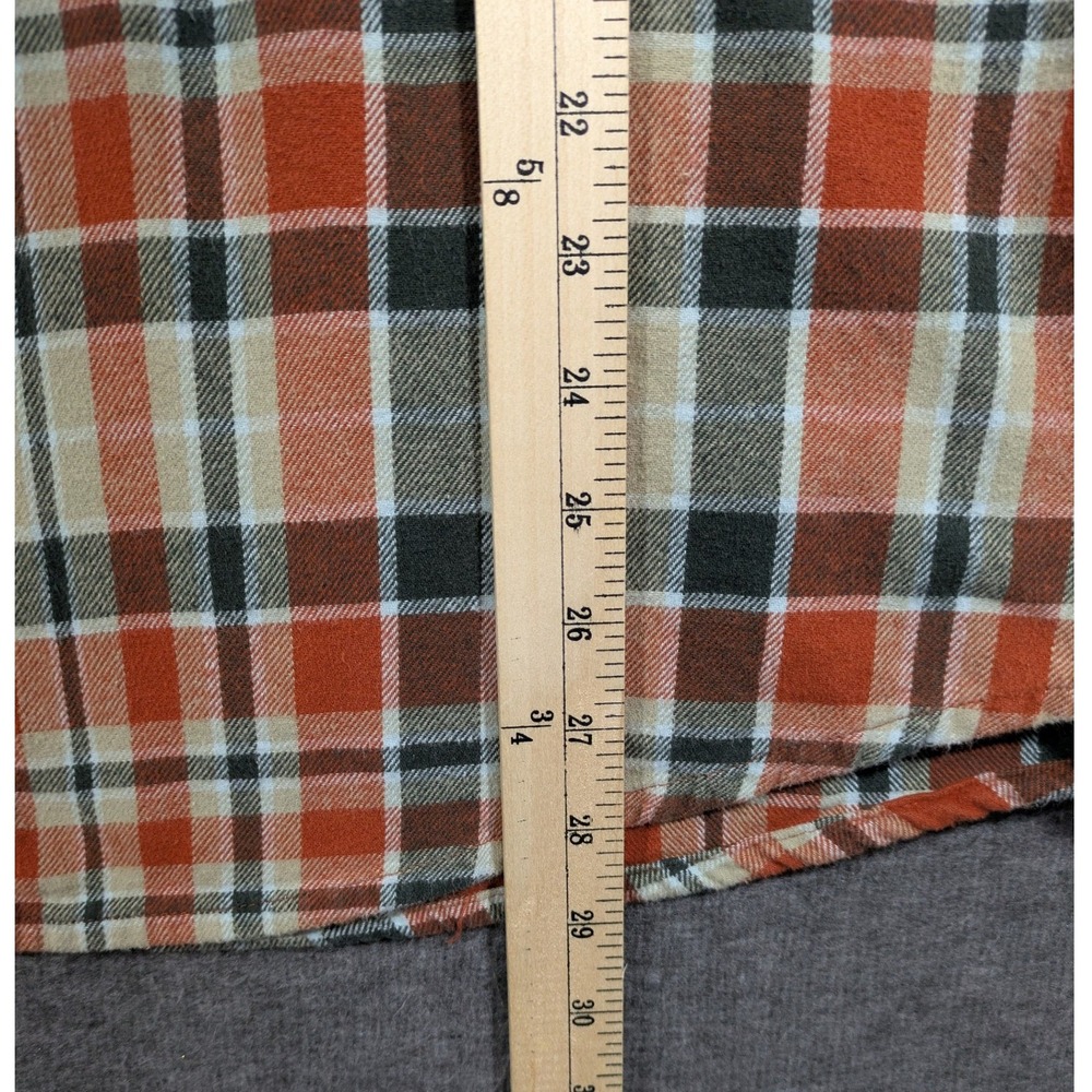 Eddie Bauer Men's Long Sleeve Orange Tan Plaid 100% Cotton Flannel Shirt Size XL - Picture 3 of 7